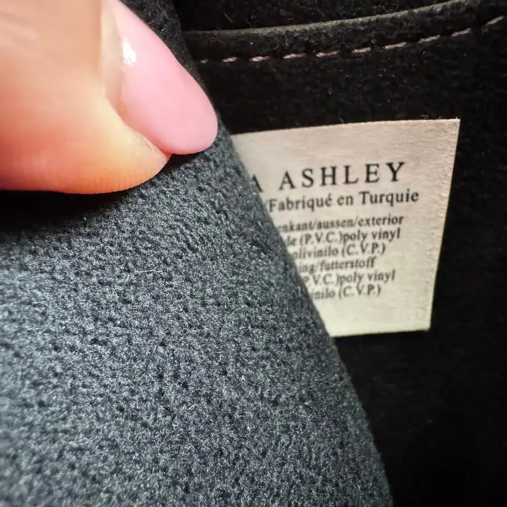 Laura Ashley Black Ivy Zip Tote Bag with Wooden Handles
